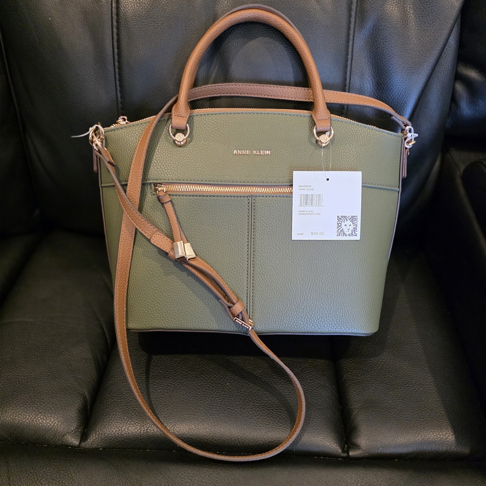 Anne Klein Green Olive and Brown Satchel Bag NWT - Picture 4 of 10
